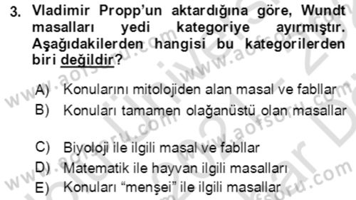 Halk Masalları Dersi 2021 - 2022 Yılı (Vize) Ara Sınav Soruları 3. Soru
