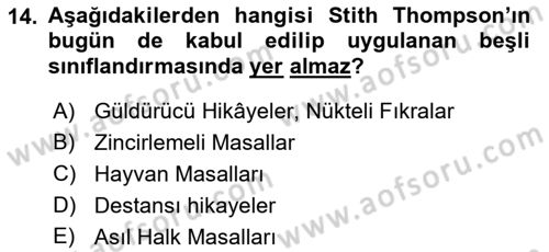 Halk Masalları Dersi 2022 - 2023 Yılı Yaz Okulu Sınav Soruları 14. Soru