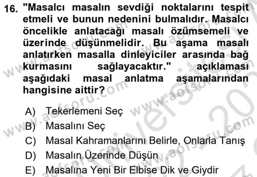 Halk Masalları Dersi 2022 - 2023 Yılı Yaz Okulu Sınav Soruları 16. Soru