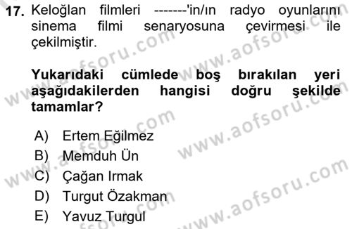 Halk Masalları Dersi 2022 - 2023 Yılı Yaz Okulu Sınav Soruları 17. Soru