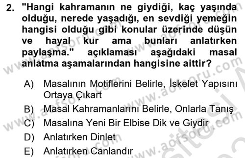 Halk Masalları Dersi 2022 - 2023 Yılı Yaz Okulu Sınav Soruları 2. Soru