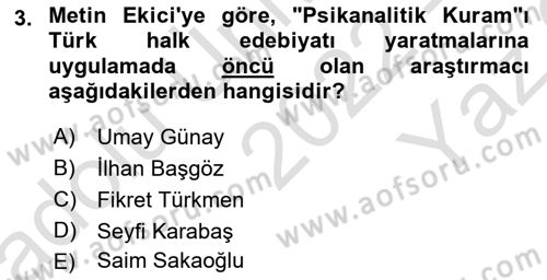 Halk Masalları Dersi 2022 - 2023 Yılı Yaz Okulu Sınav Soruları 3. Soru