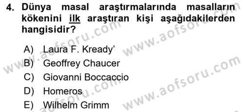 Halk Masalları Dersi 2022 - 2023 Yılı Yaz Okulu Sınav Soruları 4. Soru