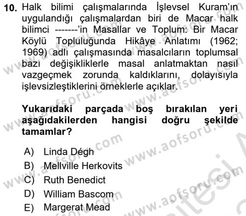 Halk Masalları Dersi 2023 - 2024 Yılı (Final) Dönem Sonu Sınav Soruları 10. Soru
