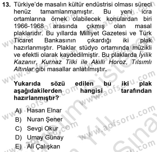Halk Masalları Dersi 2023 - 2024 Yılı (Final) Dönem Sonu Sınav Soruları 13. Soru