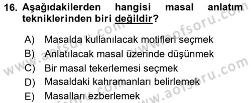 Halk Masalları Dersi 2023 - 2024 Yılı (Final) Dönem Sonu Sınav Soruları 16. Soru