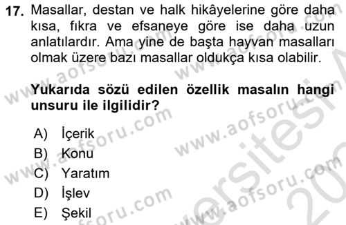 Halk Masalları Dersi 2023 - 2024 Yılı (Final) Dönem Sonu Sınav Soruları 17. Soru
