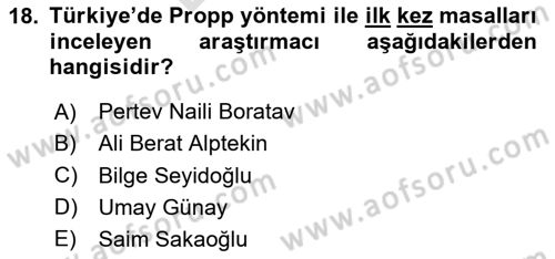 Halk Masalları Dersi 2023 - 2024 Yılı (Final) Dönem Sonu Sınav Soruları 18. Soru