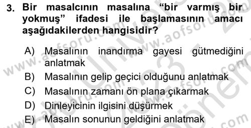 Halk Masalları Dersi 2023 - 2024 Yılı (Final) Dönem Sonu Sınav Soruları 3. Soru