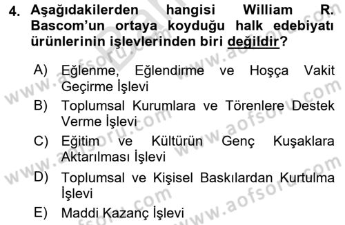 Halk Masalları Dersi 2023 - 2024 Yılı (Final) Dönem Sonu Sınav Soruları 4. Soru