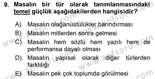 Halk Masalları Dersi 2023 - 2024 Yılı (Final) Dönem Sonu Sınav Soruları 9. Soru