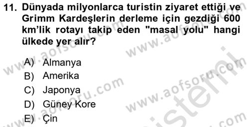 Halk Masalları Dersi 2023 - 2024 Yılı Yaz Okulu Sınav Soruları 11. Soru