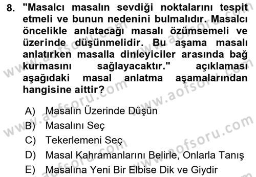 Halk Masalları Dersi 2023 - 2024 Yılı Yaz Okulu Sınav Soruları 8. Soru