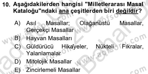 Halk Masalları Dersi 2024 - 2025 Yılı (Vize) Ara Sınav Soruları 10. Soru