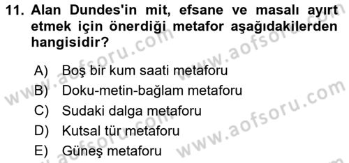 Halk Masalları Dersi 2024 - 2025 Yılı (Vize) Ara Sınav Soruları 11. Soru
