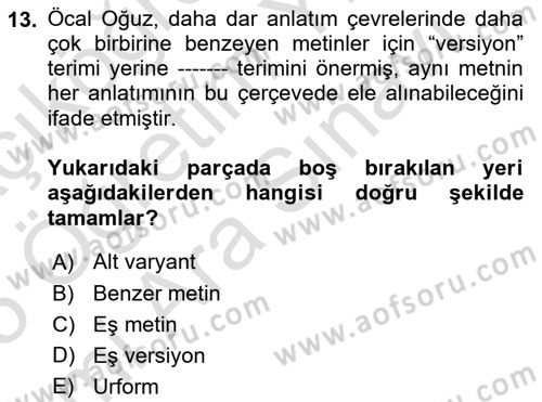 Halk Masalları Dersi 2024 - 2025 Yılı (Vize) Ara Sınav Soruları 13. Soru