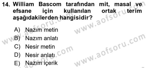 Halk Masalları Dersi 2024 - 2025 Yılı (Vize) Ara Sınav Soruları 14. Soru