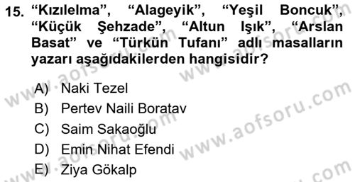 Halk Masalları Dersi 2024 - 2025 Yılı (Vize) Ara Sınav Soruları 15. Soru