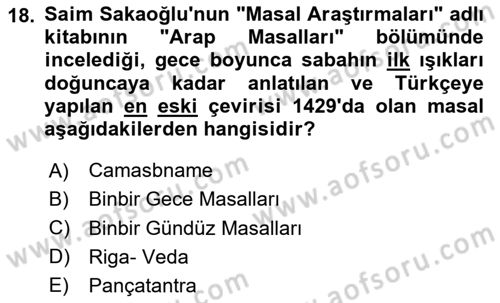 Halk Masalları Dersi 2024 - 2025 Yılı (Vize) Ara Sınav Soruları 18. Soru