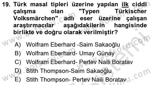 Halk Masalları Dersi 2024 - 2025 Yılı (Vize) Ara Sınav Soruları 19. Soru