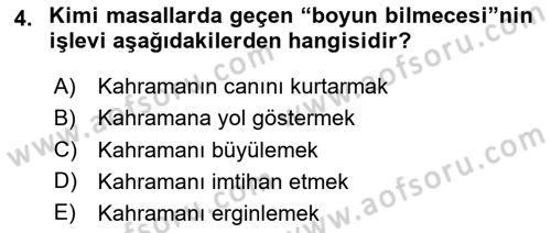Halk Masalları Dersi 2024 - 2025 Yılı (Vize) Ara Sınav Soruları 4. Soru