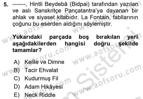 Halk Masalları Dersi 2024 - 2025 Yılı (Vize) Ara Sınav Soruları 5. Soru