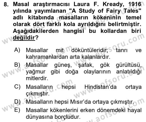 Halk Masalları Dersi 2024 - 2025 Yılı (Vize) Ara Sınav Soruları 8. Soru