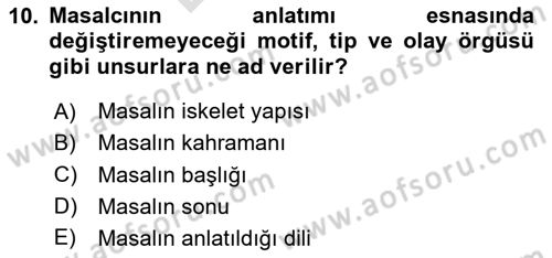 Halk Masalları Dersi 2024 - 2025 Yılı (Final) Dönem Sonu Sınav Soruları 10. Soru