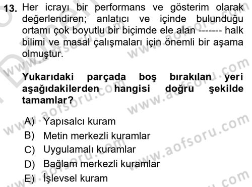Halk Masalları Dersi 2024 - 2025 Yılı (Final) Dönem Sonu Sınav Soruları 13. Soru