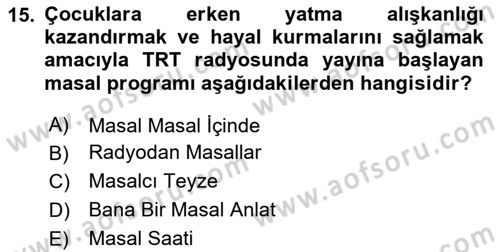 Halk Masalları Dersi 2024 - 2025 Yılı (Final) Dönem Sonu Sınav Soruları 15. Soru