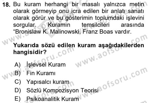 Halk Masalları Dersi 2024 - 2025 Yılı (Final) Dönem Sonu Sınav Soruları 18. Soru