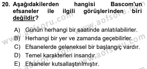 Halk Masalları Dersi 2024 - 2025 Yılı (Final) Dönem Sonu Sınav Soruları 20. Soru