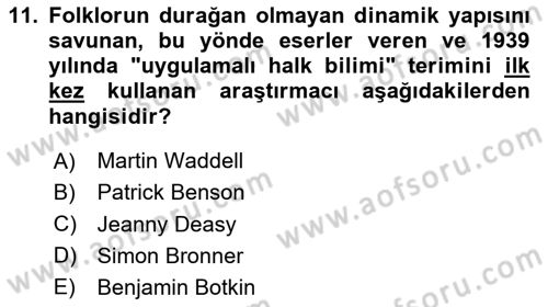 Halk Masalları Dersi 2024 - 2025 Yılı Yaz Okulu Sınav Soruları 11. Soru