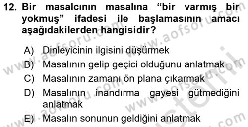 Halk Masalları Dersi 2024 - 2025 Yılı Yaz Okulu Sınav Soruları 12. Soru