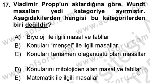 Halk Masalları Dersi 2024 - 2025 Yılı Yaz Okulu Sınav Soruları 17. Soru