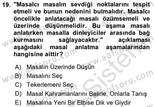 Halk Masalları Dersi 2024 - 2025 Yılı Yaz Okulu Sınav Soruları 19. Soru