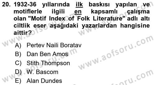 Halk Masalları Dersi 2024 - 2025 Yılı Yaz Okulu Sınav Soruları 20. Soru
