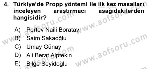 Halk Masalları Dersi 2024 - 2025 Yılı Yaz Okulu Sınav Soruları 4. Soru
