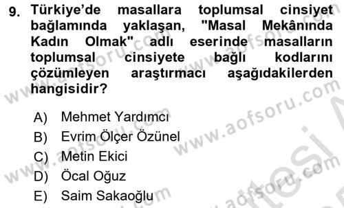 Halk Masalları Dersi 2024 - 2025 Yılı Yaz Okulu Sınav Soruları 9. Soru