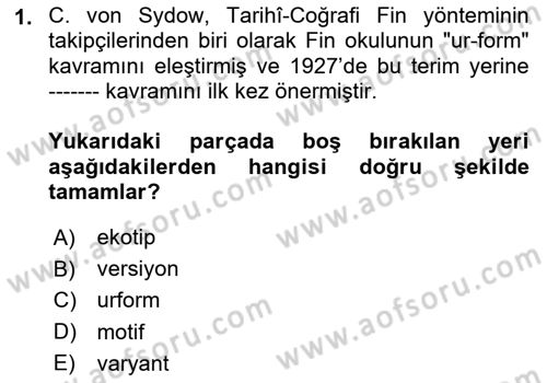 Halk Masalları Dersi 2025 - 2026 Yılı (Vize) Ara Sınav Soruları 1. Soru