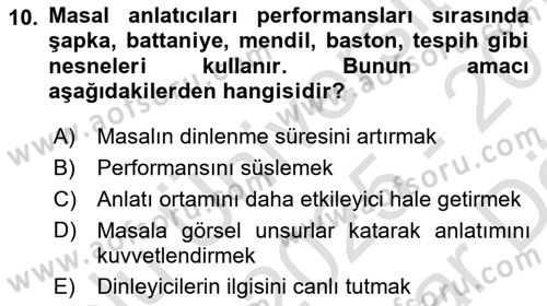 Halk Masalları Dersi 2025 - 2026 Yılı (Vize) Ara Sınav Soruları 10. Soru