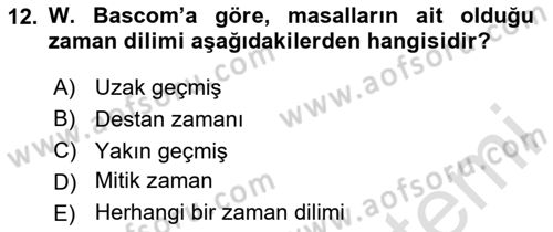 Halk Masalları Dersi 2025 - 2026 Yılı (Vize) Ara Sınav Soruları 12. Soru