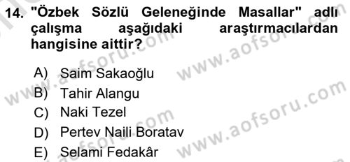 Halk Masalları Dersi 2025 - 2026 Yılı (Vize) Ara Sınav Soruları 14. Soru