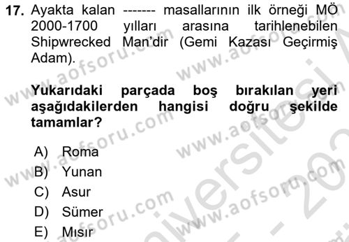 Halk Masalları Dersi 2025 - 2026 Yılı (Vize) Ara Sınav Soruları 17. Soru