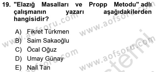 Halk Masalları Dersi 2025 - 2026 Yılı (Vize) Ara Sınav Soruları 19. Soru