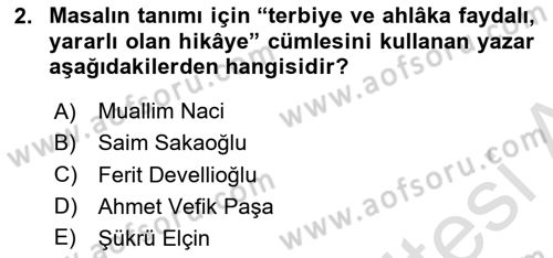 Halk Masalları Dersi 2025 - 2026 Yılı (Vize) Ara Sınav Soruları 2. Soru