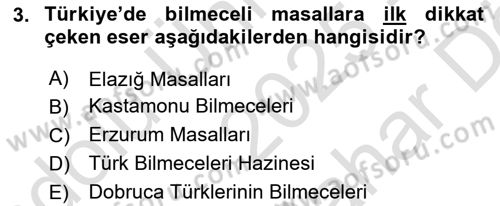 Halk Masalları Dersi 2025 - 2026 Yılı (Vize) Ara Sınav Soruları 3. Soru