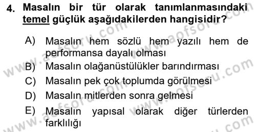 Halk Masalları Dersi 2025 - 2026 Yılı (Vize) Ara Sınav Soruları 4. Soru