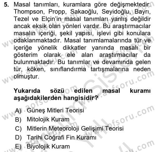 Halk Masalları Dersi 2025 - 2026 Yılı (Vize) Ara Sınav Soruları 5. Soru