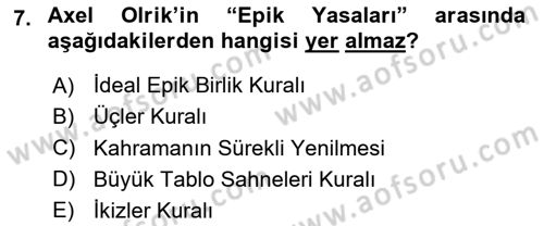 Halk Masalları Dersi 2025 - 2026 Yılı (Vize) Ara Sınav Soruları 7. Soru